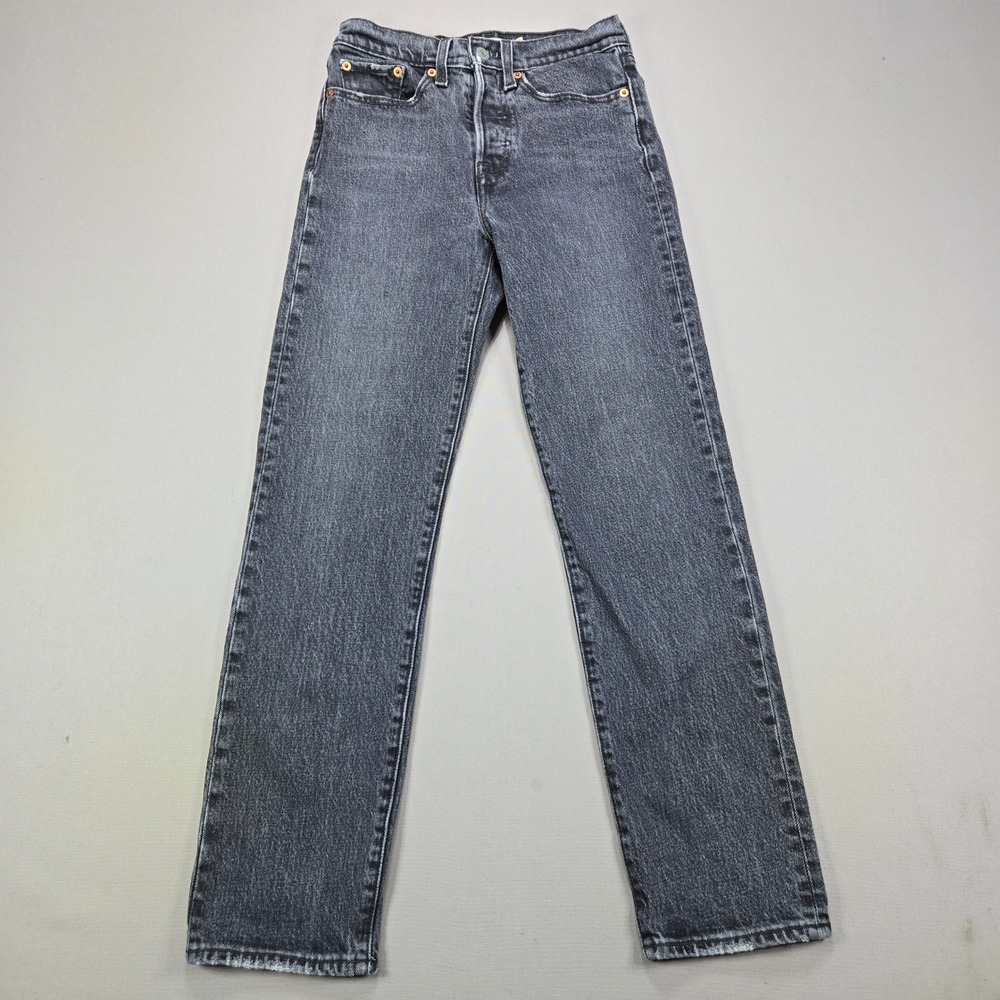 Levi's Wedgie Straight Jeans High Rise Button Fly Washed Black Womens 24x28